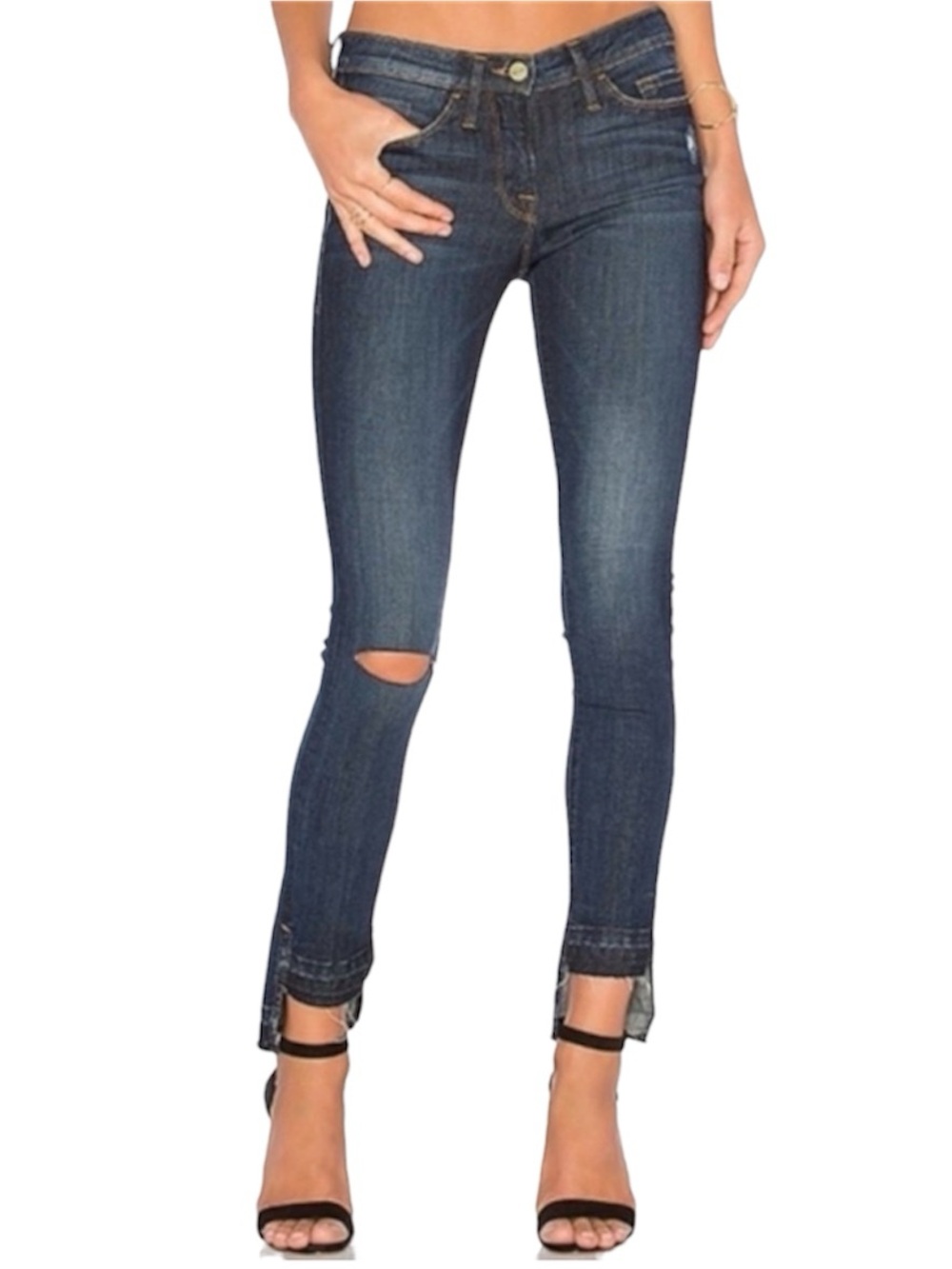 FRAME Denim Jeans Le High Straight Ripped Knee Cropped Blue Size 28